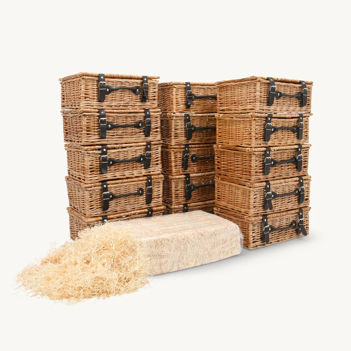 15 x 14 inch wicker hamper & wood wool