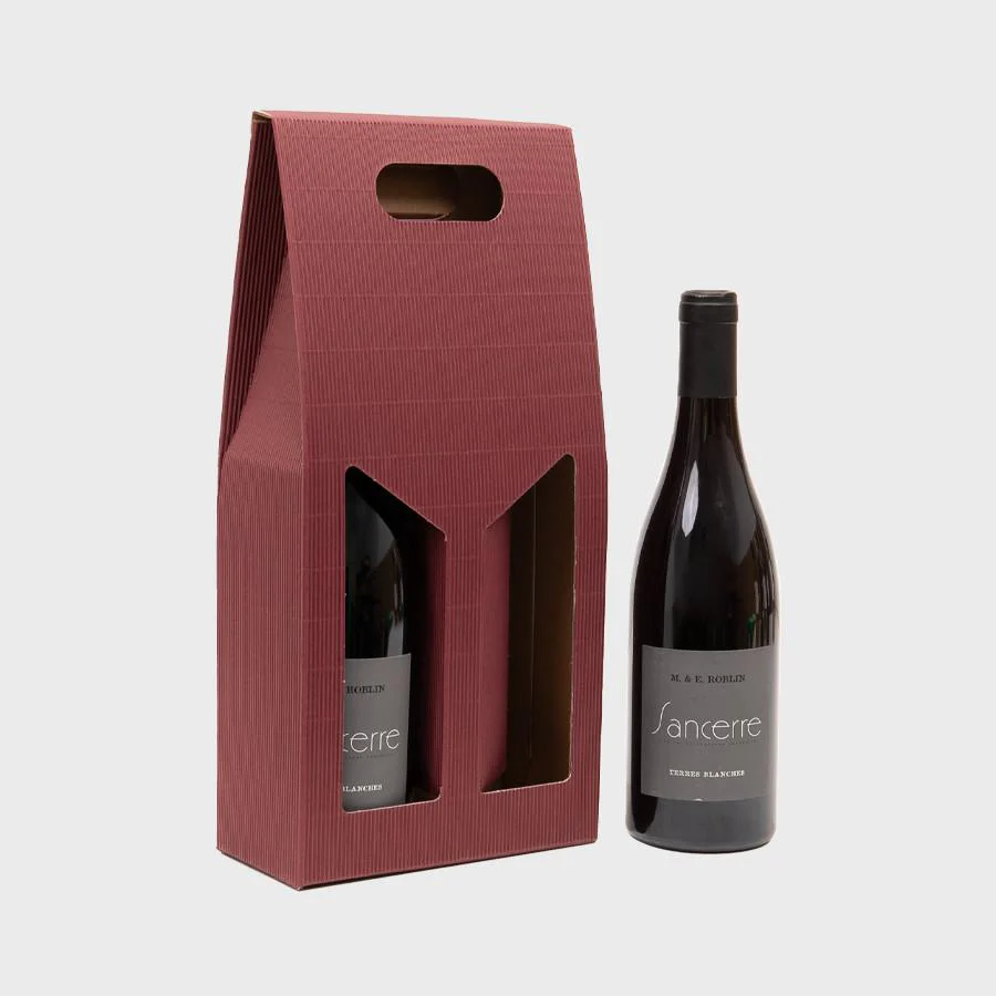 2 bottle burgundy fluted gift box with windows - Image 2