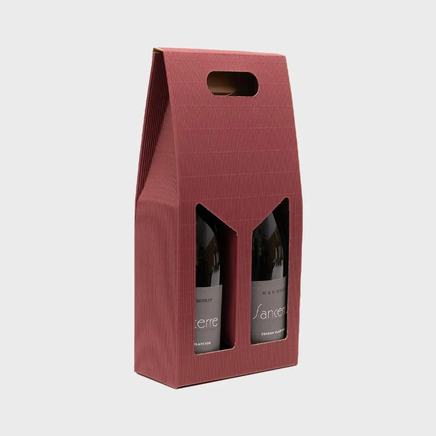 2 bottle burgundy fluted gift box with windows - Image 3