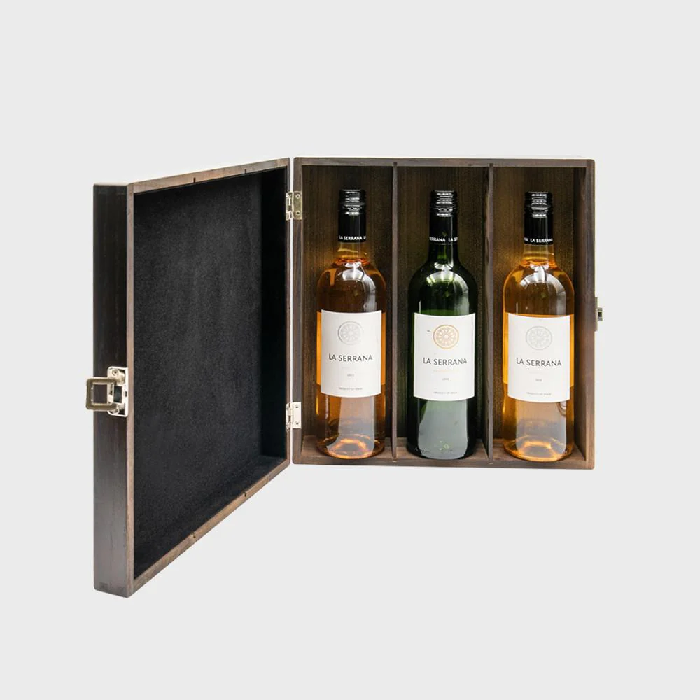 3 bottle luxury elm wood box with black velvet lining - Image 2