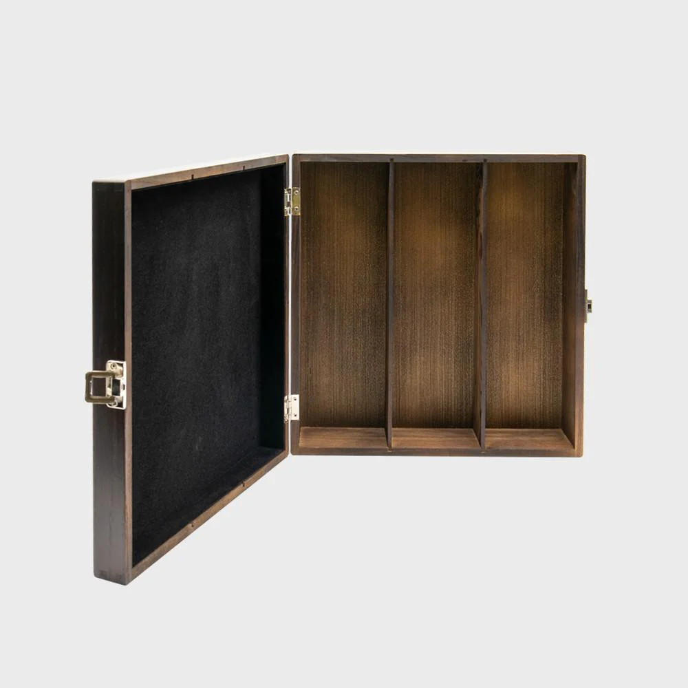 3 bottle luxury elm wood box with black velvet lining - Image 3