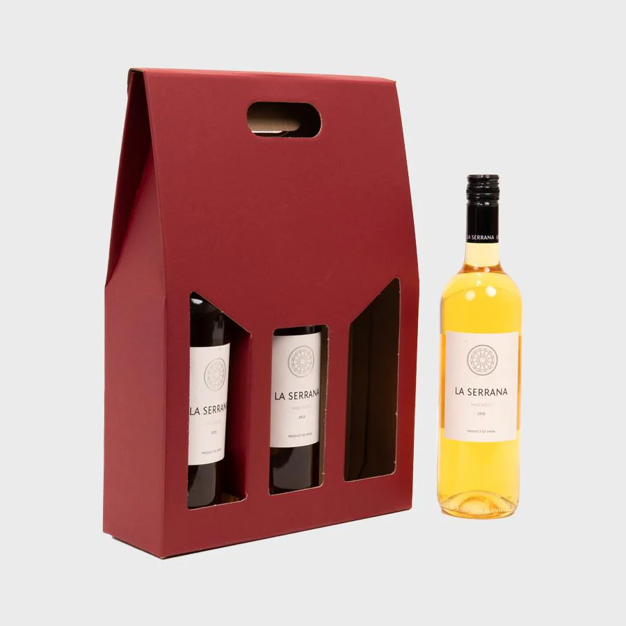 3 Bottle red top opening gift box with windows - Image 2