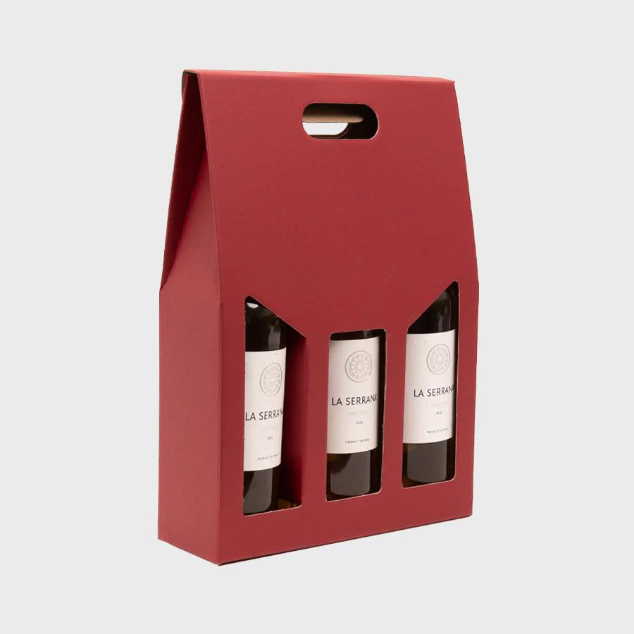3 Bottle red top opening gift box with windows - Image 4