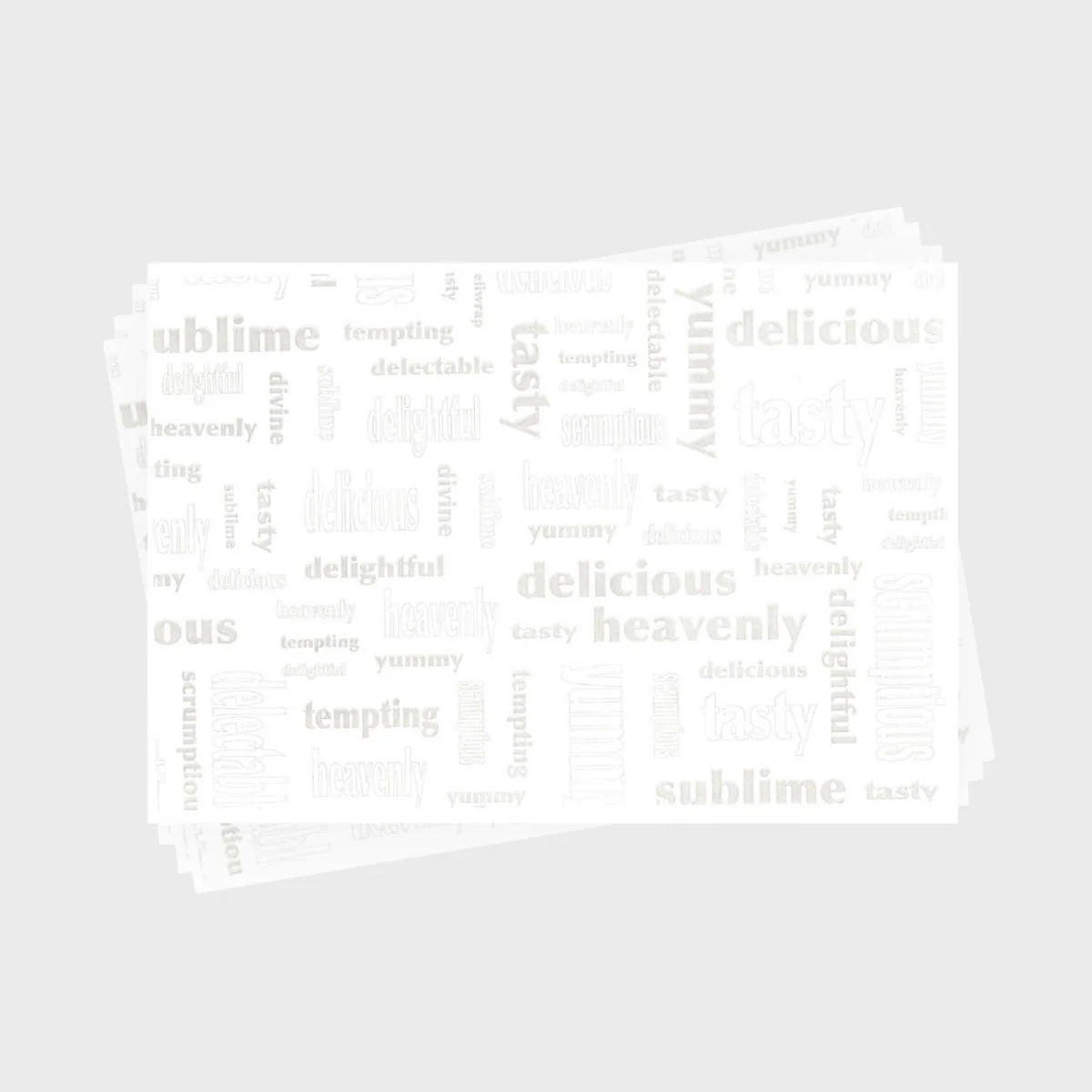 60gsm Delicious print white waxed paper (100 sheets)