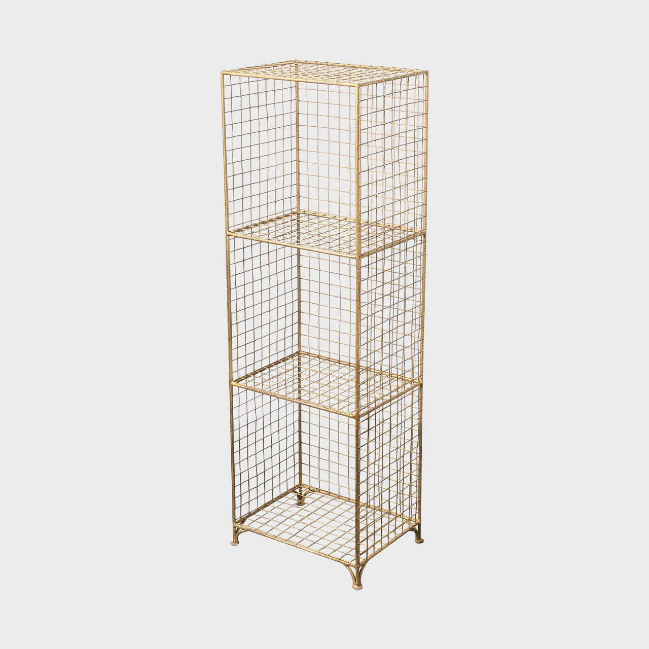Brass wire shelving unit
