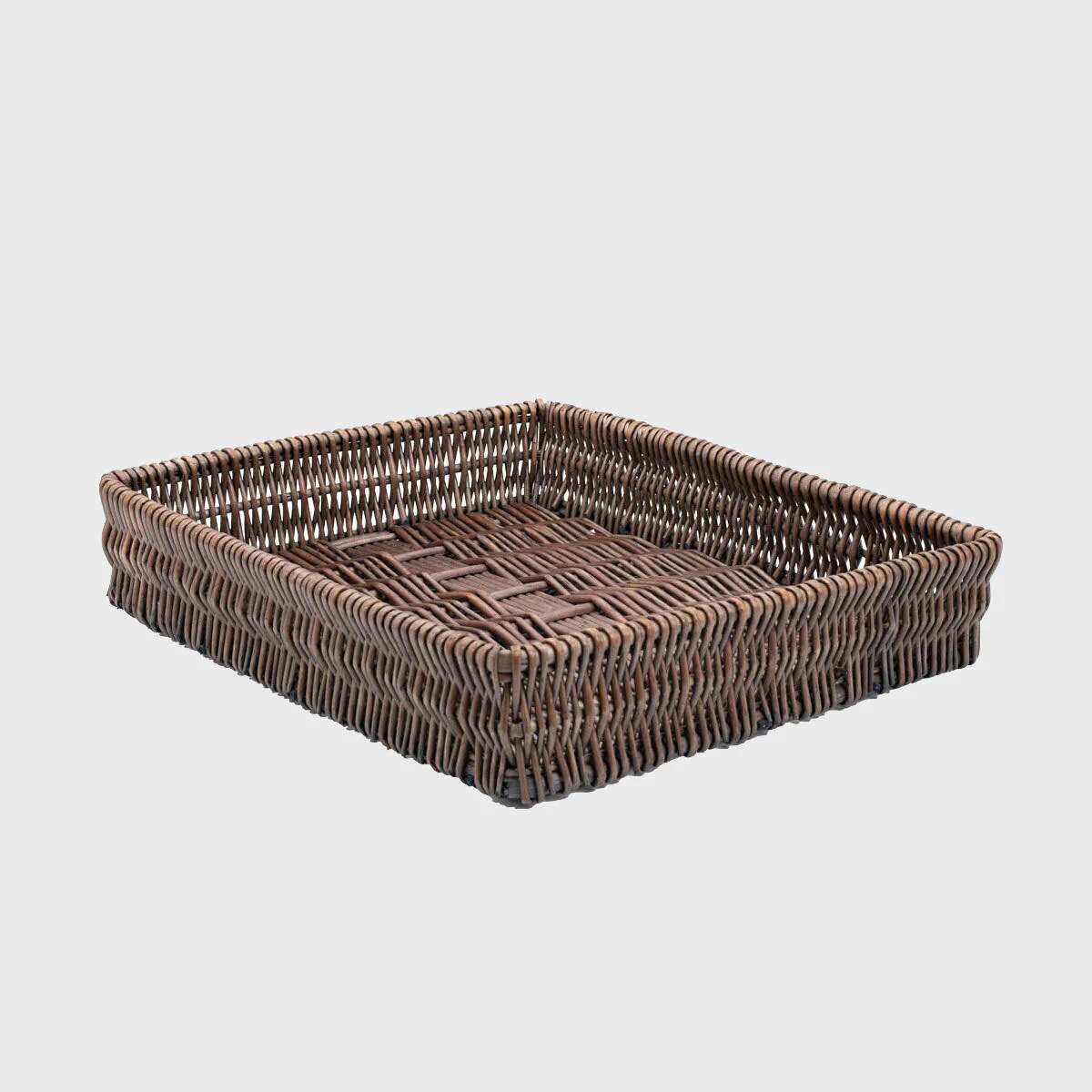 Hinton shallow wicker basket in pewter brown - 400mm wide