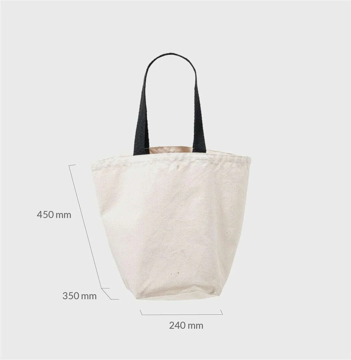 Large natural 12oz canvas bag with base gusset and black handles - Image 3