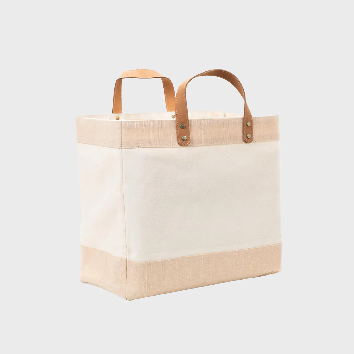 Large natural canvas market bag with leather handles
