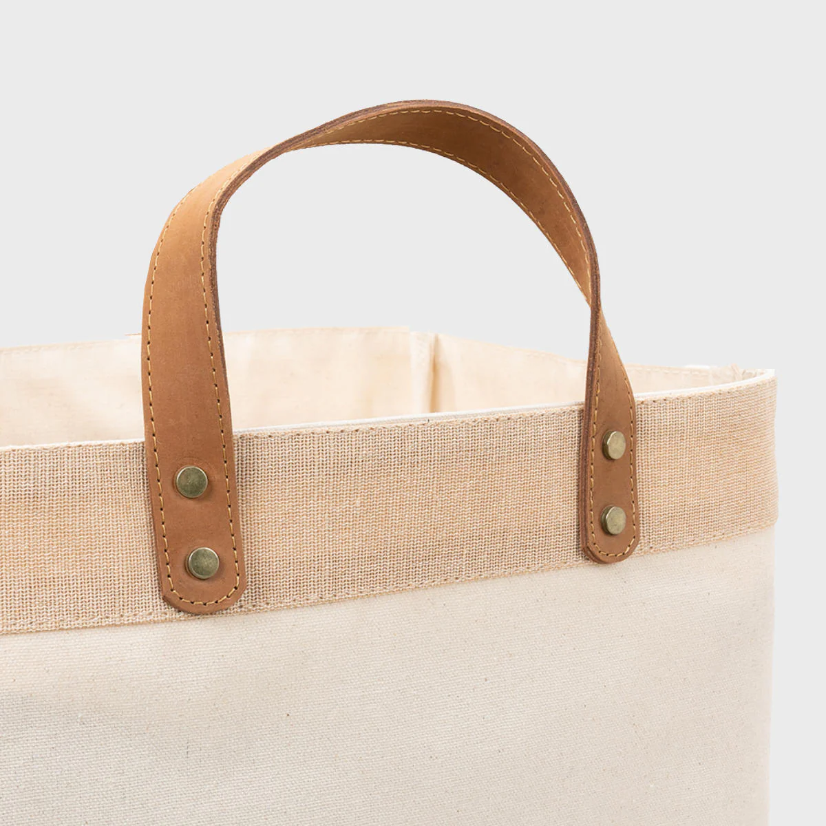 Large natural canvas market bag with leather handles - Image 2