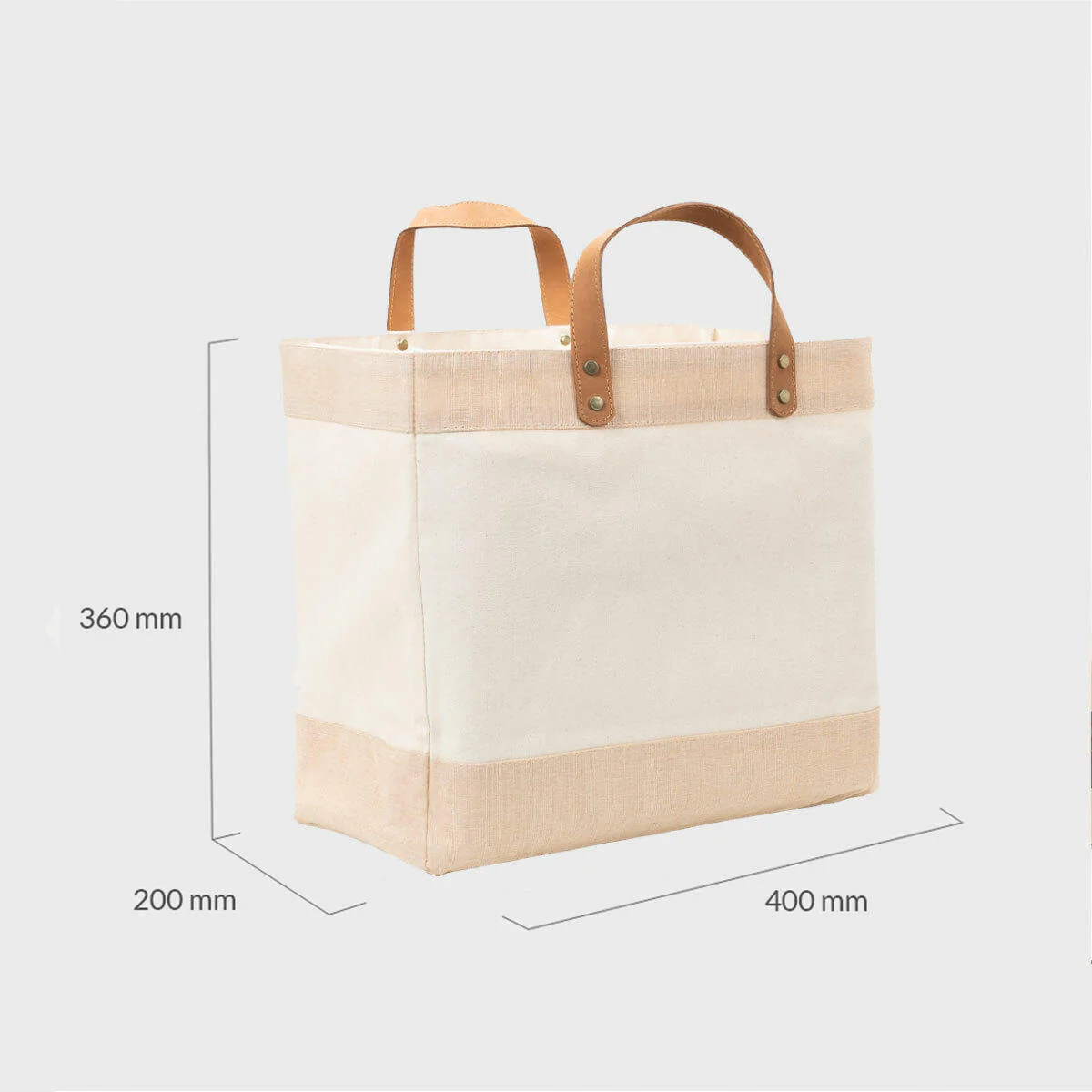 Large natural canvas market bag with leather handles - Image 4