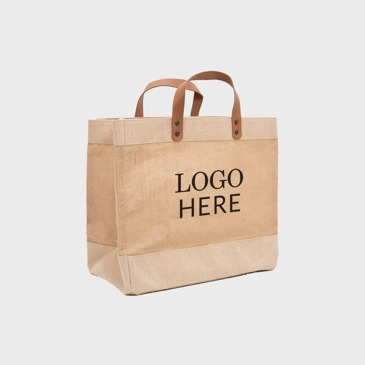 Large natural jute market bag with leather handles - Image 4