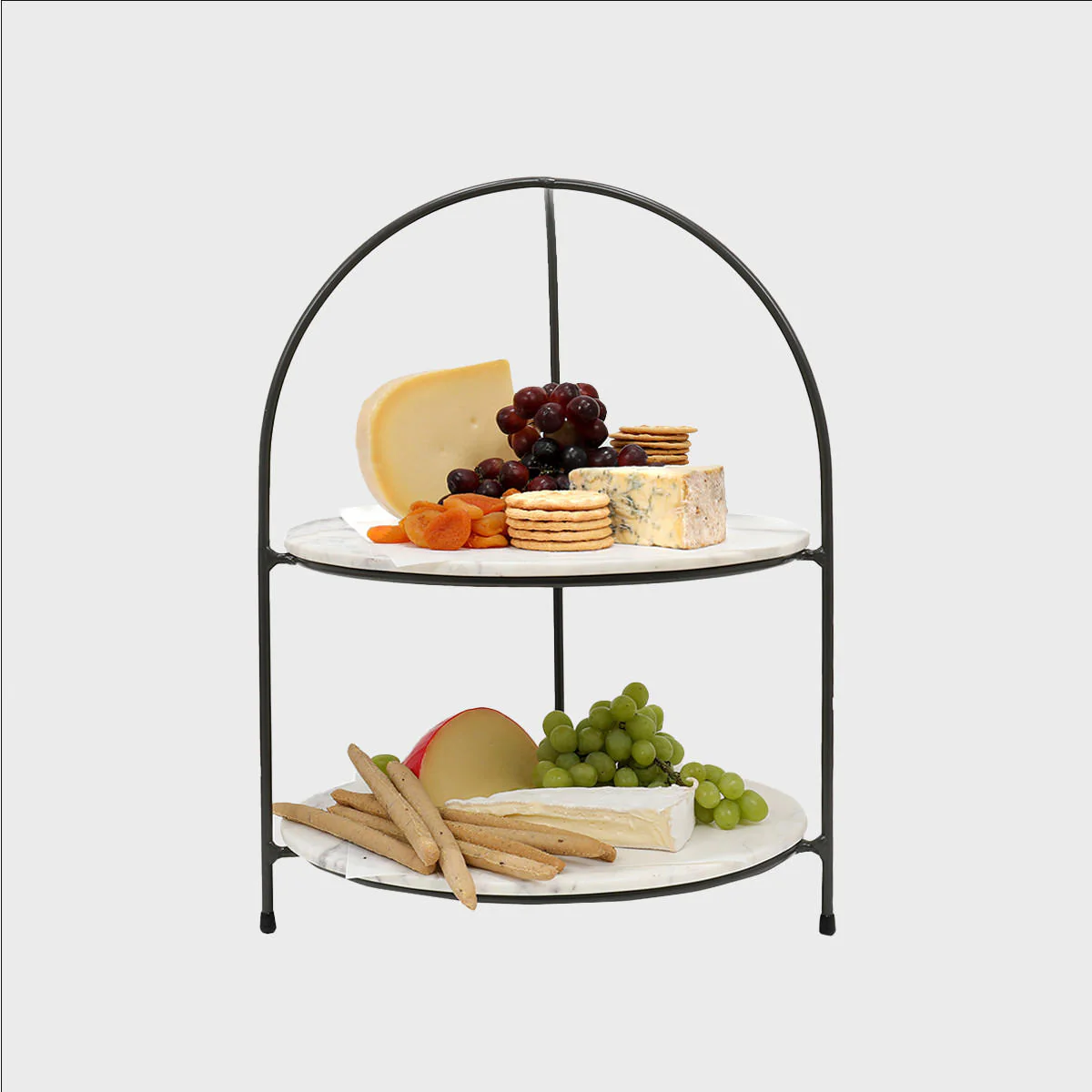 Leander metal tiered riser with light grey marble serving board - Image 3