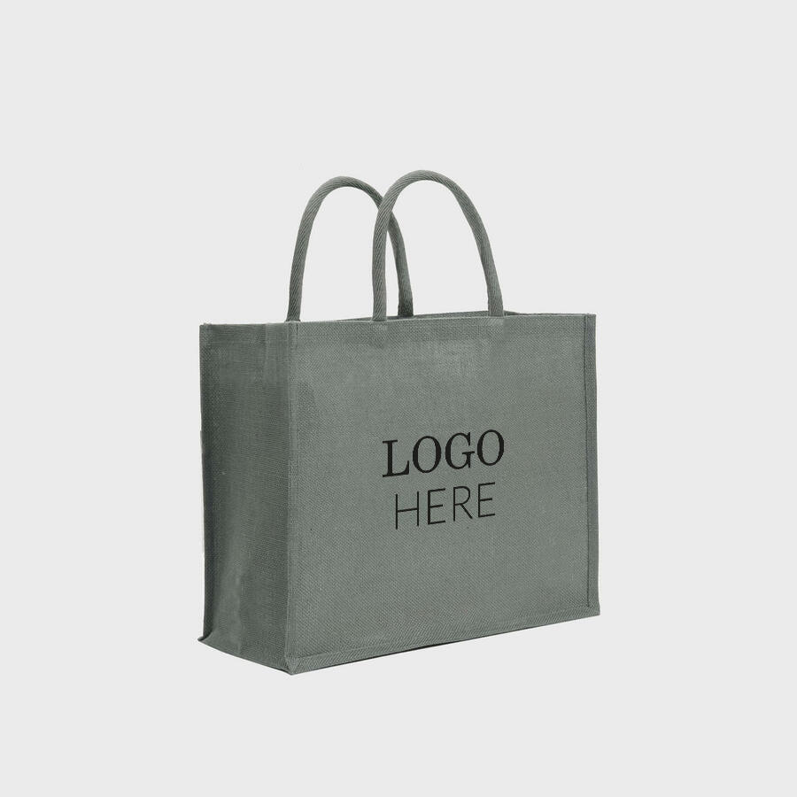 Medium grey jute bag with padded handles - Image 3