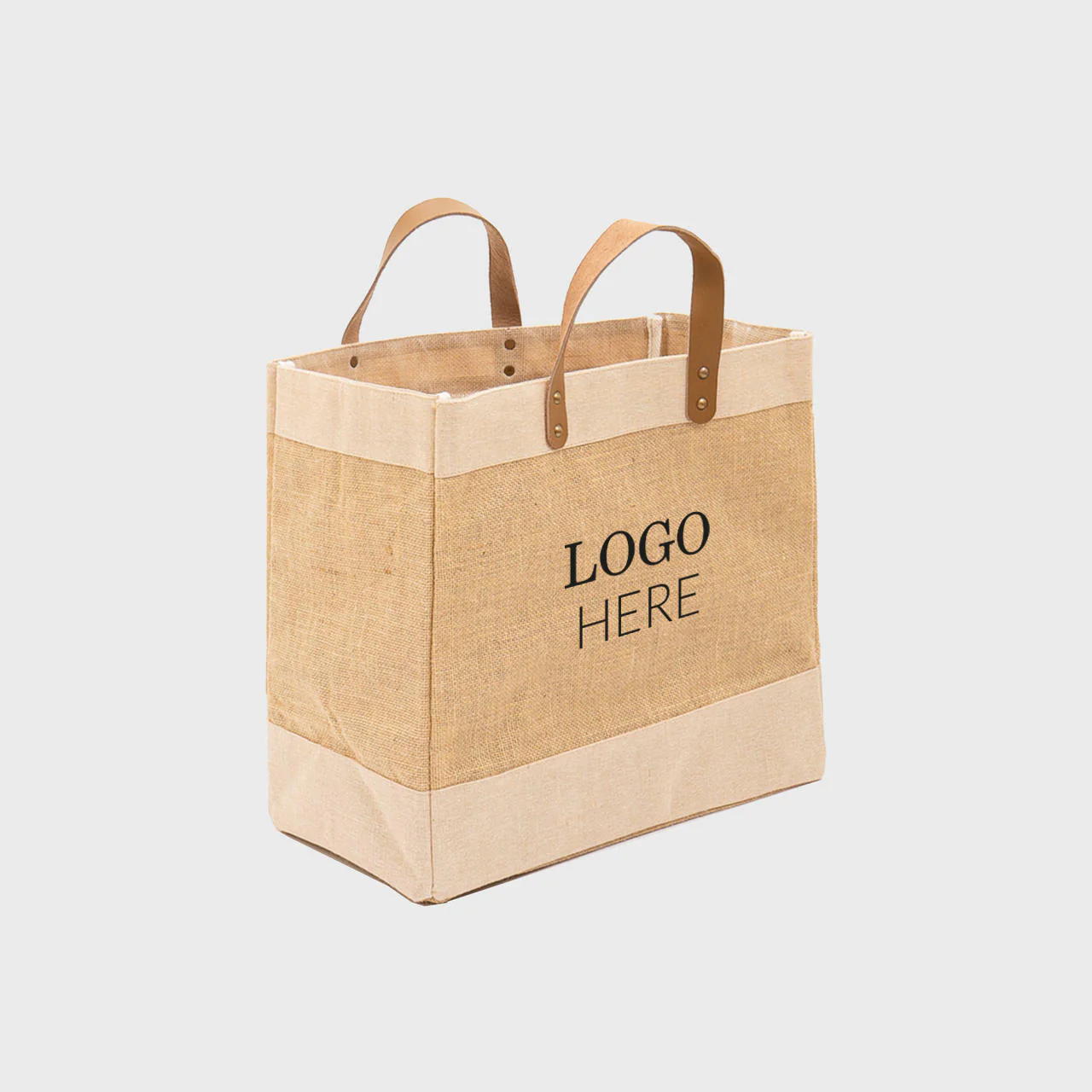 Medium natural jute market bag with leather handles - Image 4