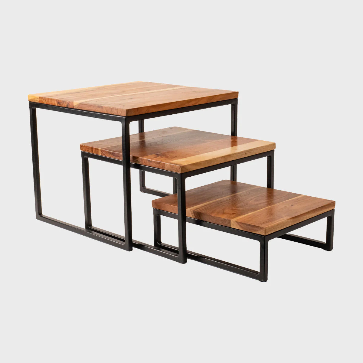 Natural acacia wood and steel riser set of 3