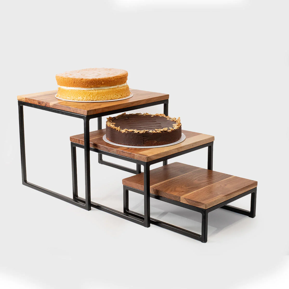 Natural acacia wood and steel riser set of 3 - Image 2