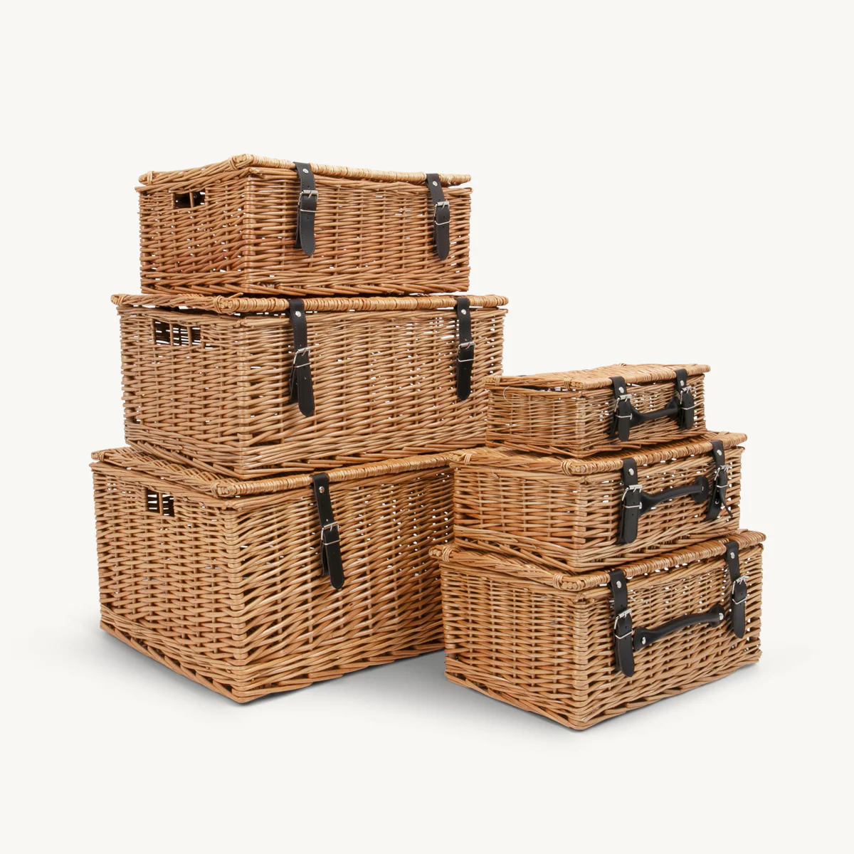 Nested set of 5 wicker hampers 12-24 inch