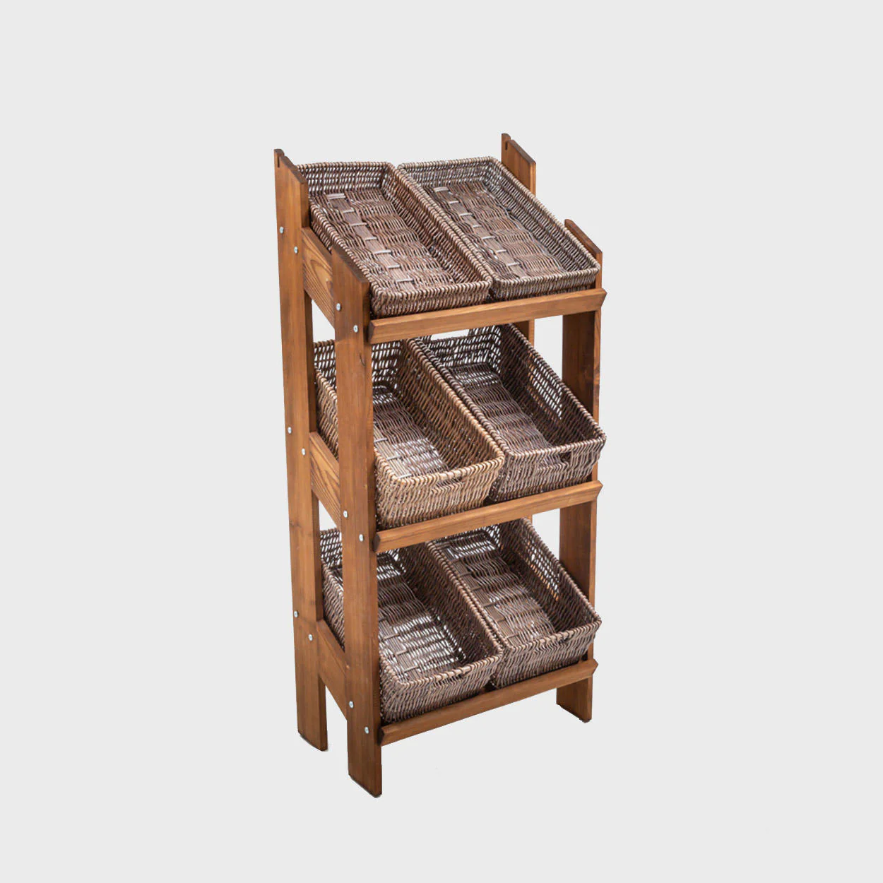 Norwood 3-shelf dark oak stand with dark wicker baskets 650 - Image 4
