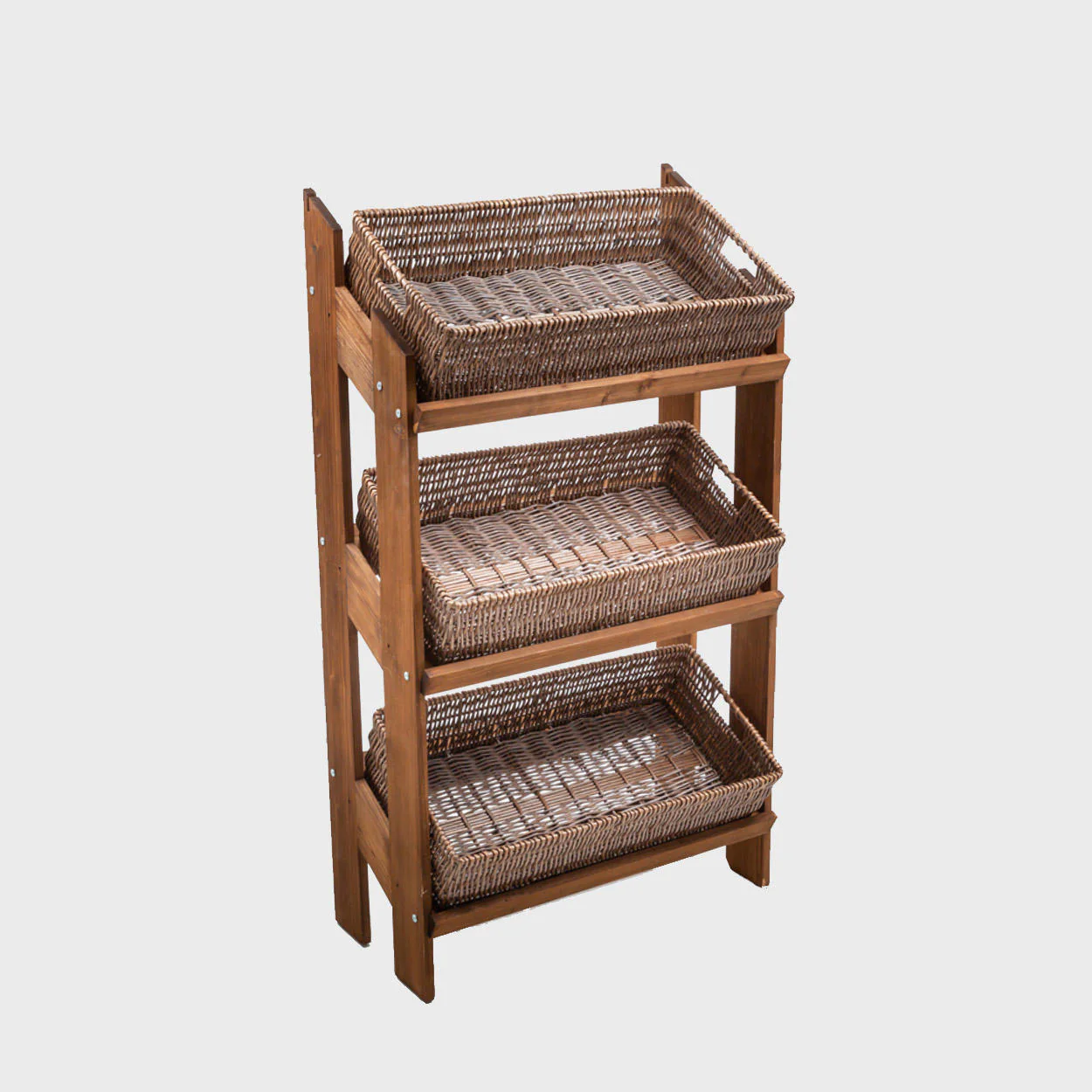 Norwood 3-shelf dark oak stand with dark wicker trays 820 - Image 4