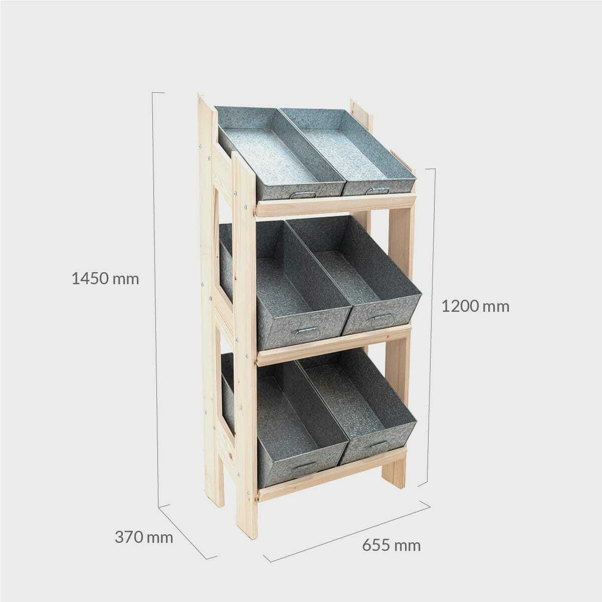 Norwood 3-shelf dark oak stand with galvanised trays and blackbaord 650 - Image 3