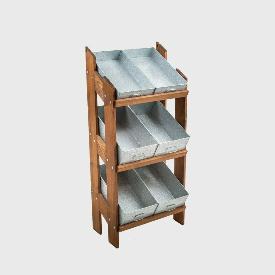 Norwood 3-shelf dark oak stand with galvanised trays and blackbaord 650 - Image 4