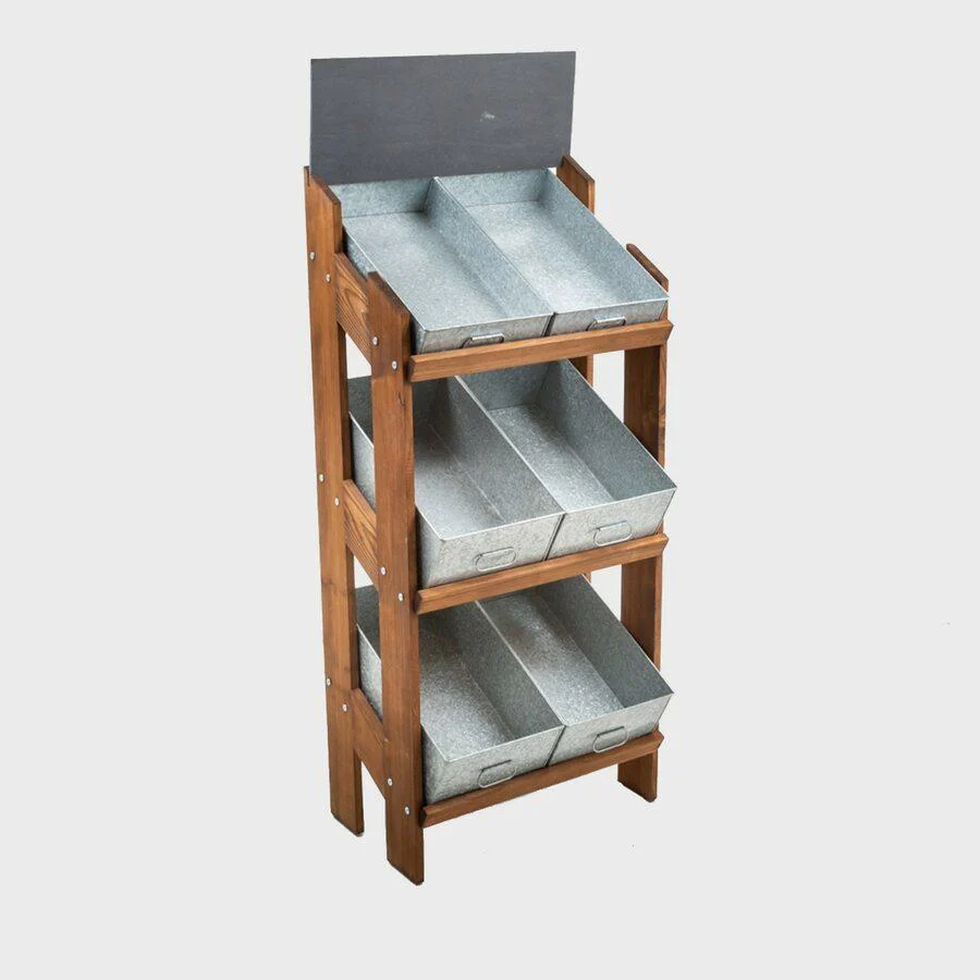 Norwood 3-shelf dark oak stand with galvanised trays and blackbaord 650 - Image 6
