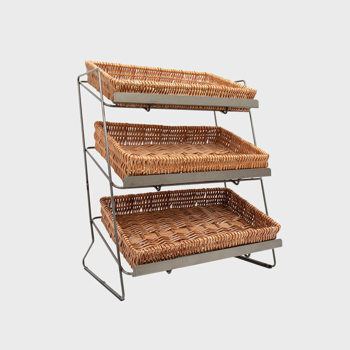 Railton tiered counter top display unit with medium natural wicker trays - Image 3