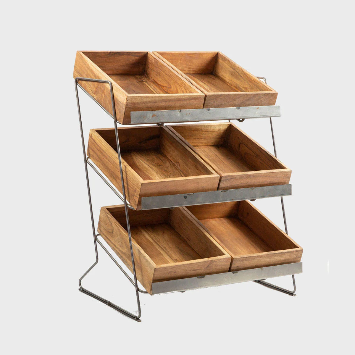 Railton tiered counter top display unit with small acacia trays - Image 4