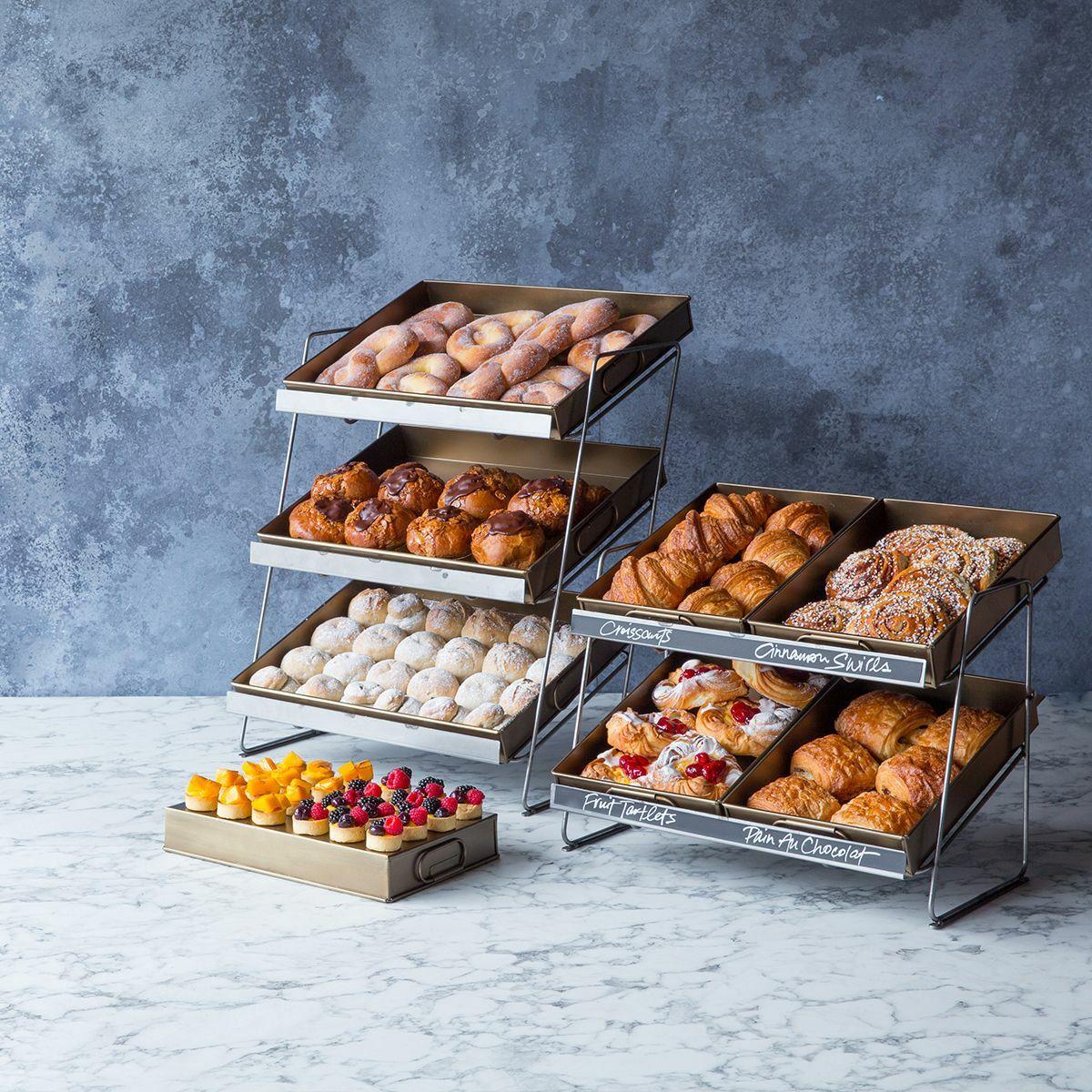 Railton tiered countertop display unit with small brass metal trays - Image 3
