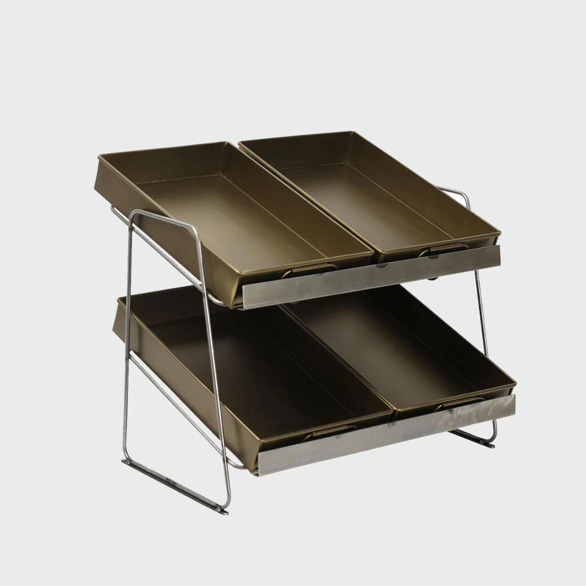Railton tiered countertop display unit with small brass metal trays - Image 4