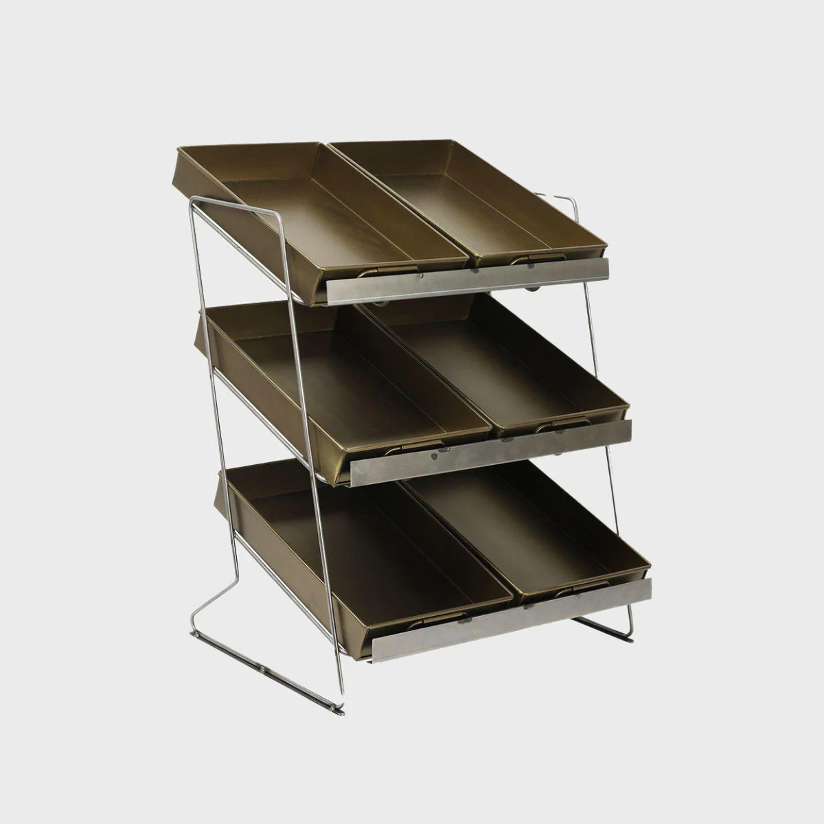 Railton tiered countertop display unit with small brass metal trays - Image 5