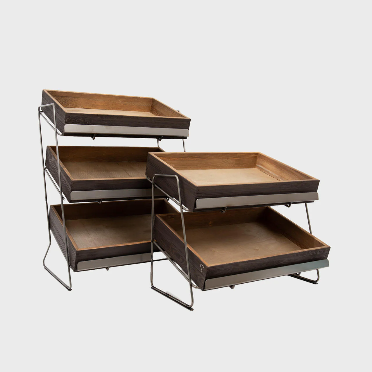 Railton tiered countertop display unit with small wooden trays