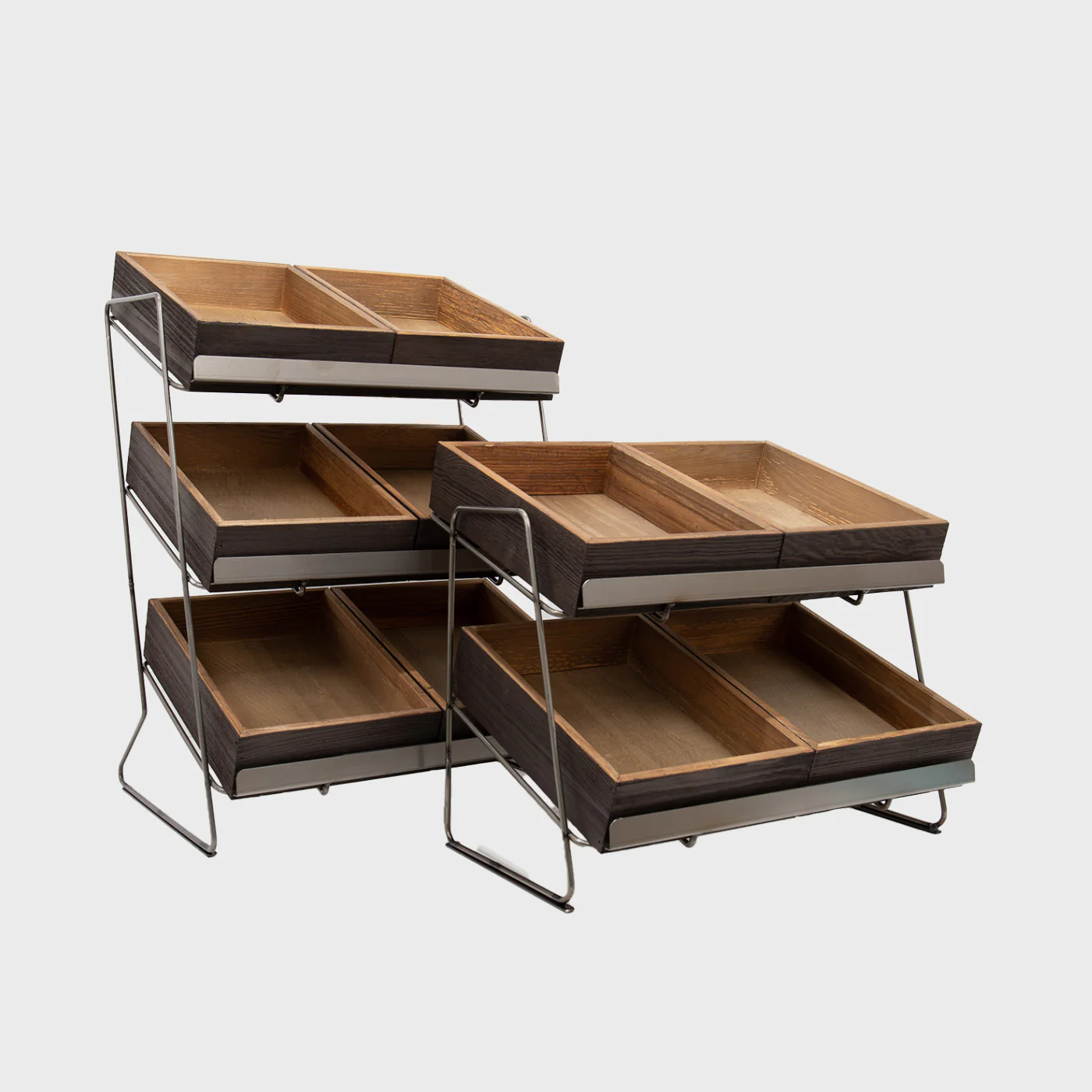 Railton tiered countertop display unit with small wooden trays - Image 2