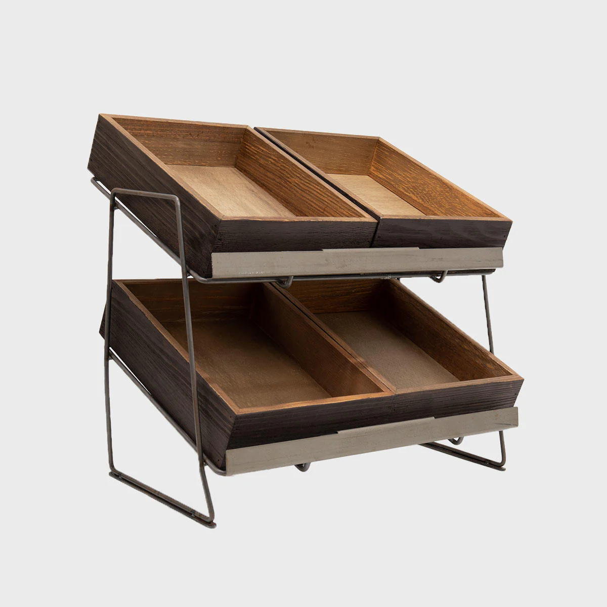 Railton tiered countertop display unit with small wooden trays - Image 4