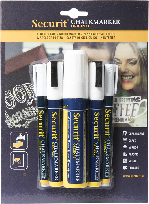 Securit variety pack white liquid chalk markers (set of 5)