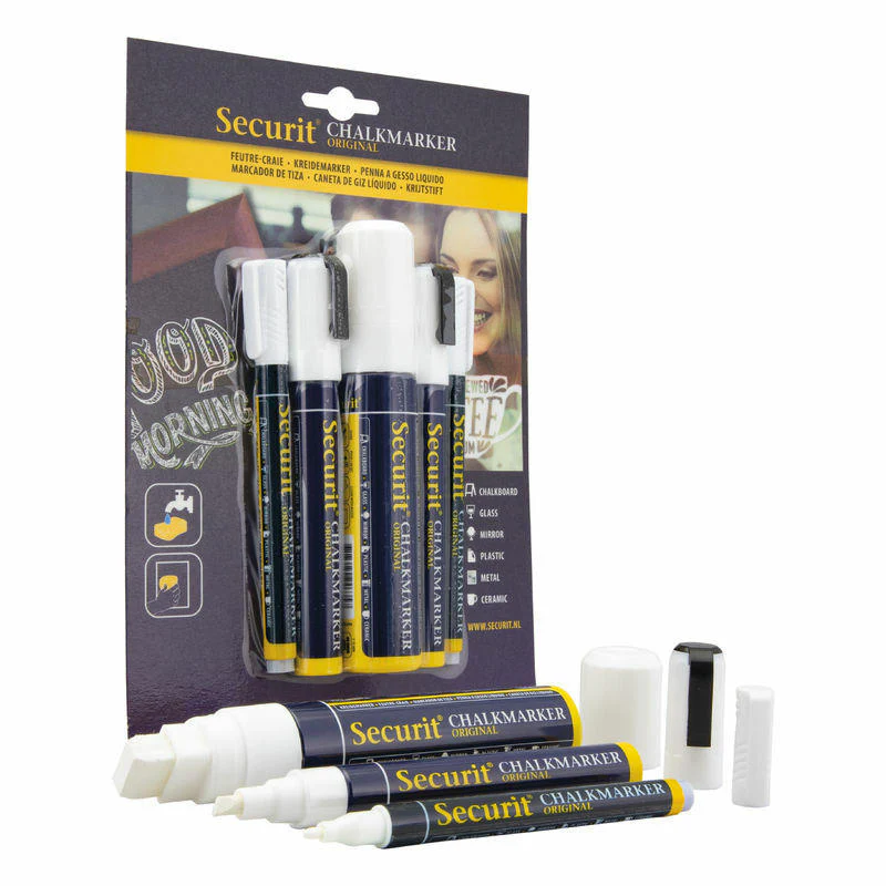 Securit variety pack white liquid chalk markers (set of 5) - Image 2