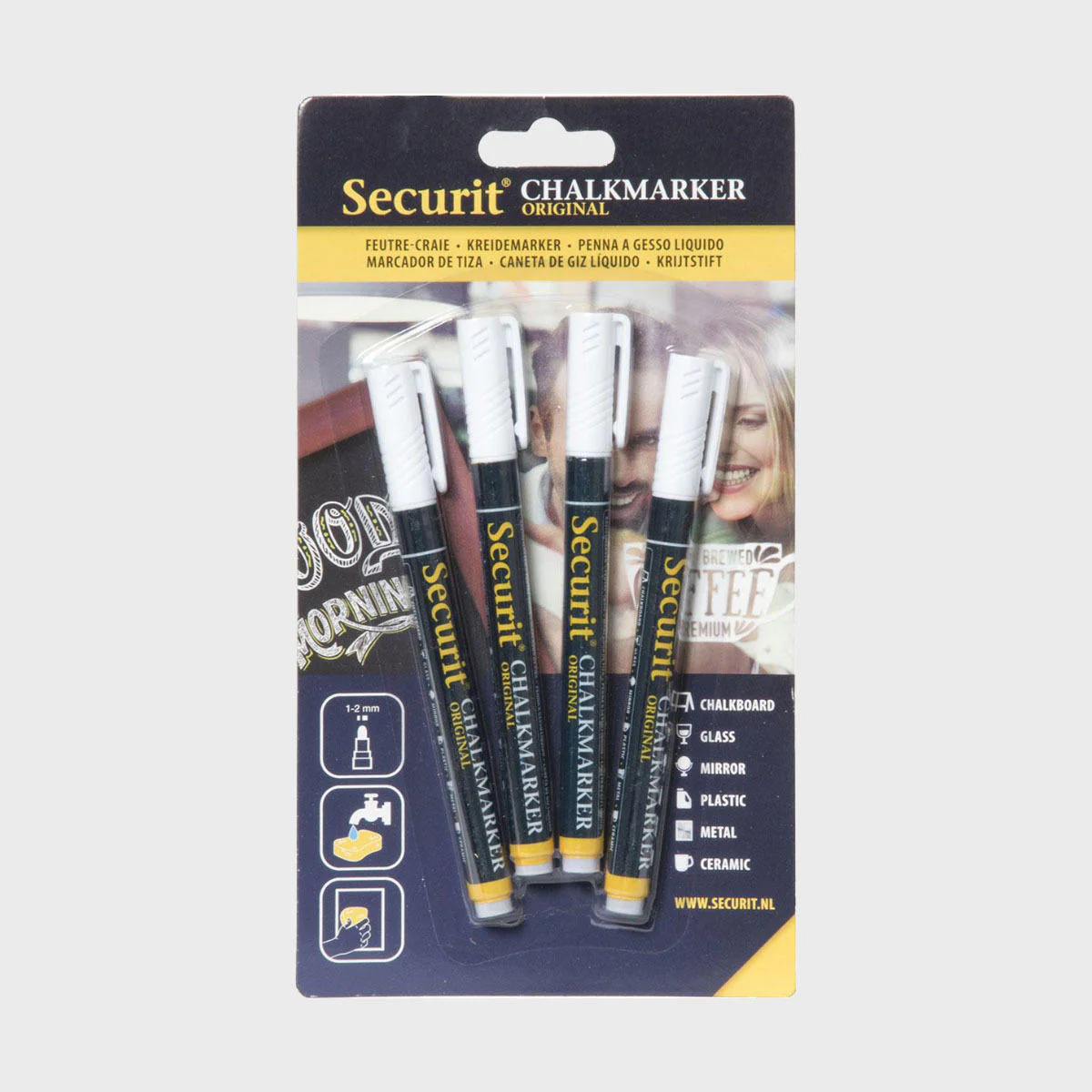 Securit white 2mm liquid chalk markers (set of 4)