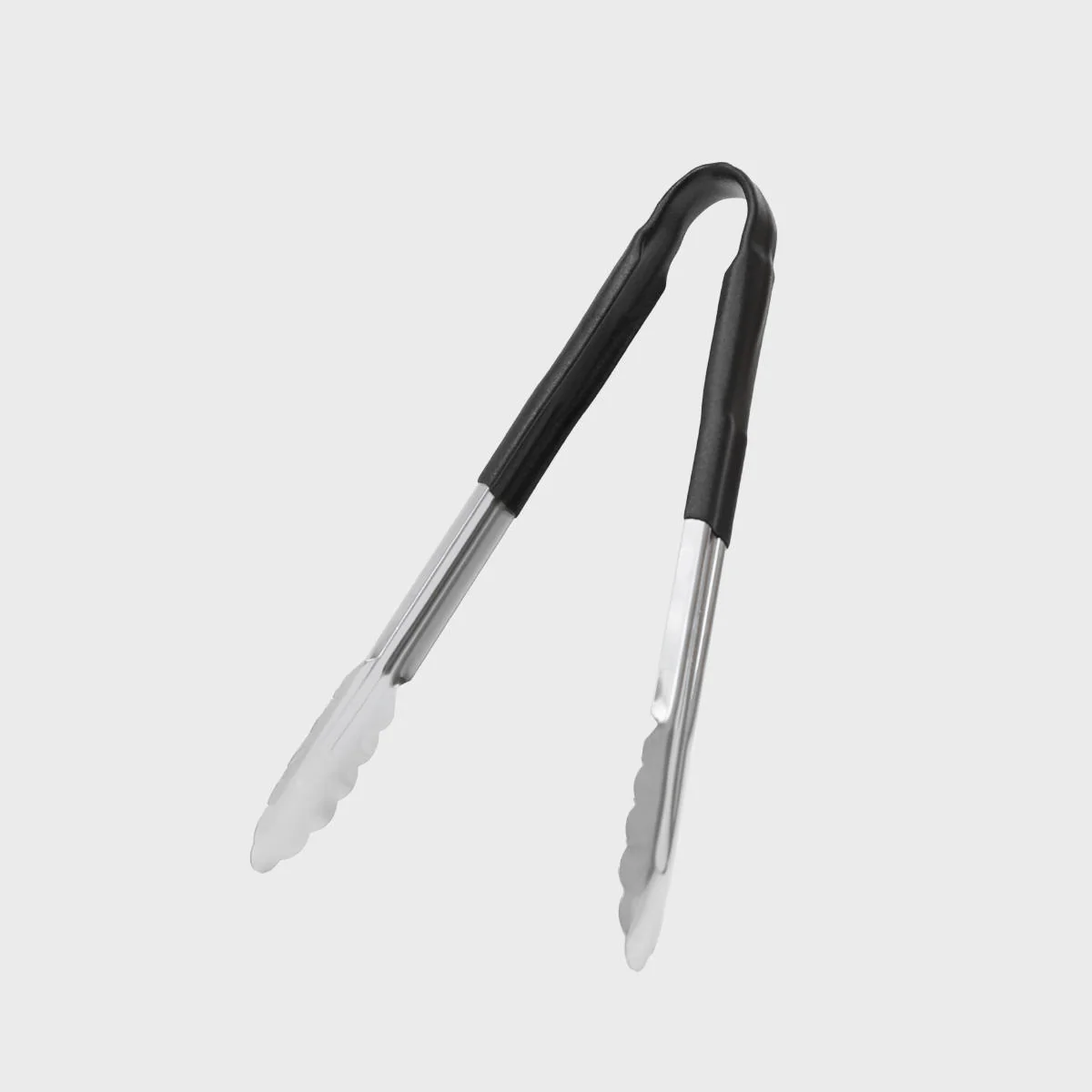 Stainless steel serving tongs with black vinyl grip