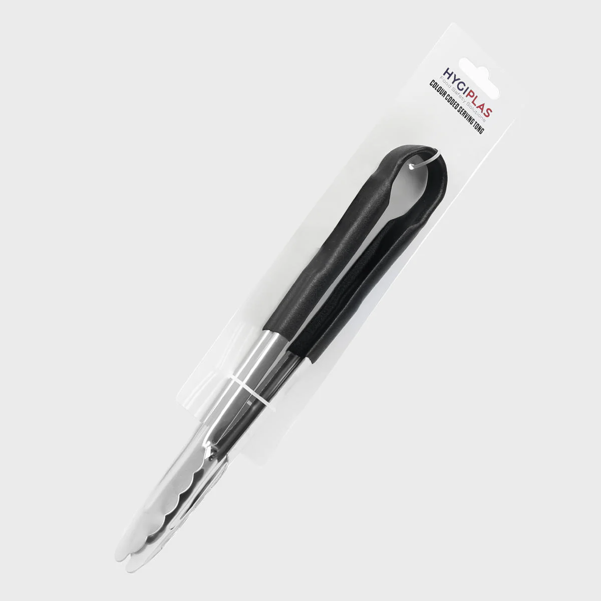 Stainless steel serving tongs with black vinyl grip - Image 2